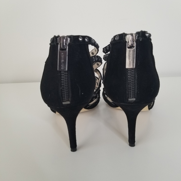 Michael Michael Kors Maddie Jeweled T-Strap Suede Peep Toe Heels Black Size 9 - Picture 8 of 12